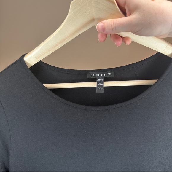 Eileen Fisher Stretch Jersey Knit Jewel Neckline Midi Dress Large Petite Black - Picture 4 of 6